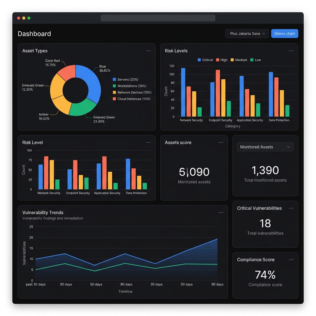 Dashboard analytique cybersécurité avec KPIs et graphiques