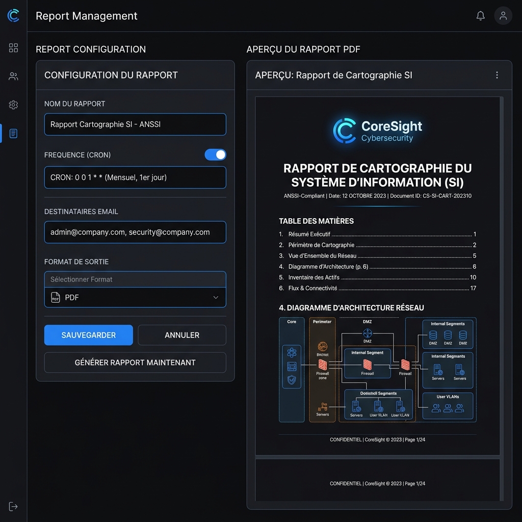 Interface de configuration et aperçu des rapports PDF automatisés